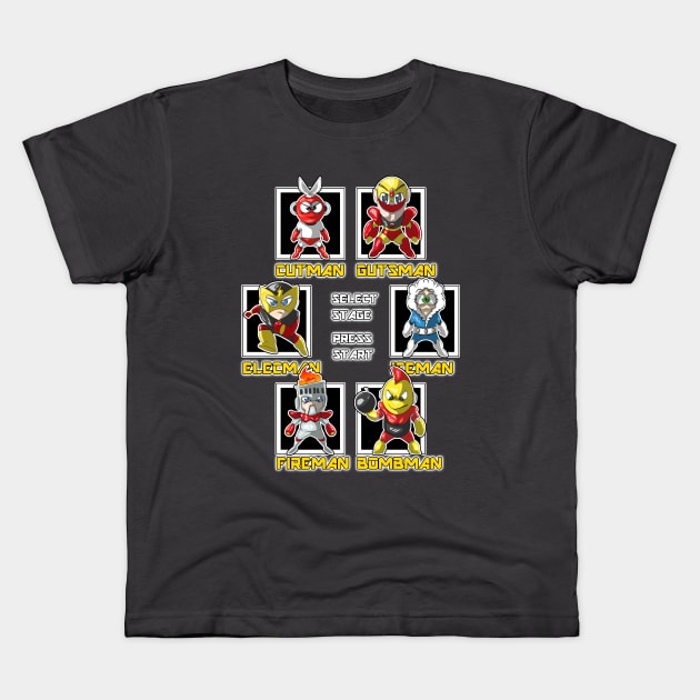 STAGE SELECT - ROBOTS Kids T-Shirt by Glimmor Store